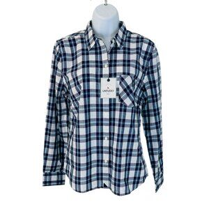 UNTUCKit Women's Size 6 Sorbo Plaid Long Sleeve Blue White Shirt NWT